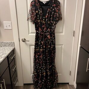 Baltic Born Black Maxi Dress with Floral Embroidery